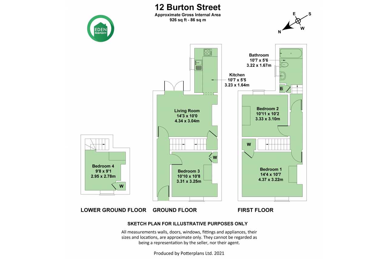 Illustrative floor plan showing rooms across lower ground, ground and first floors.