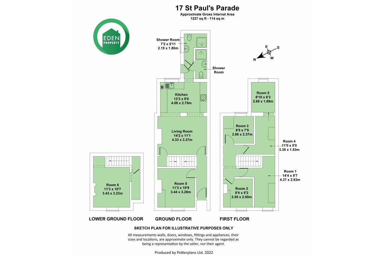 Floor plan for 17 St Paul's Parade showing lower ground, ground and first floors with several labelled rooms.