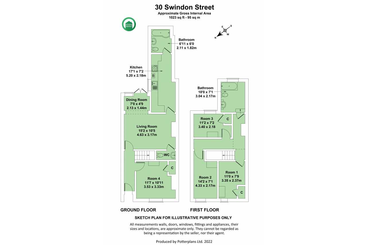 Floor plan for 30 Swindon Street showing the ground and first floors with labelled rooms.