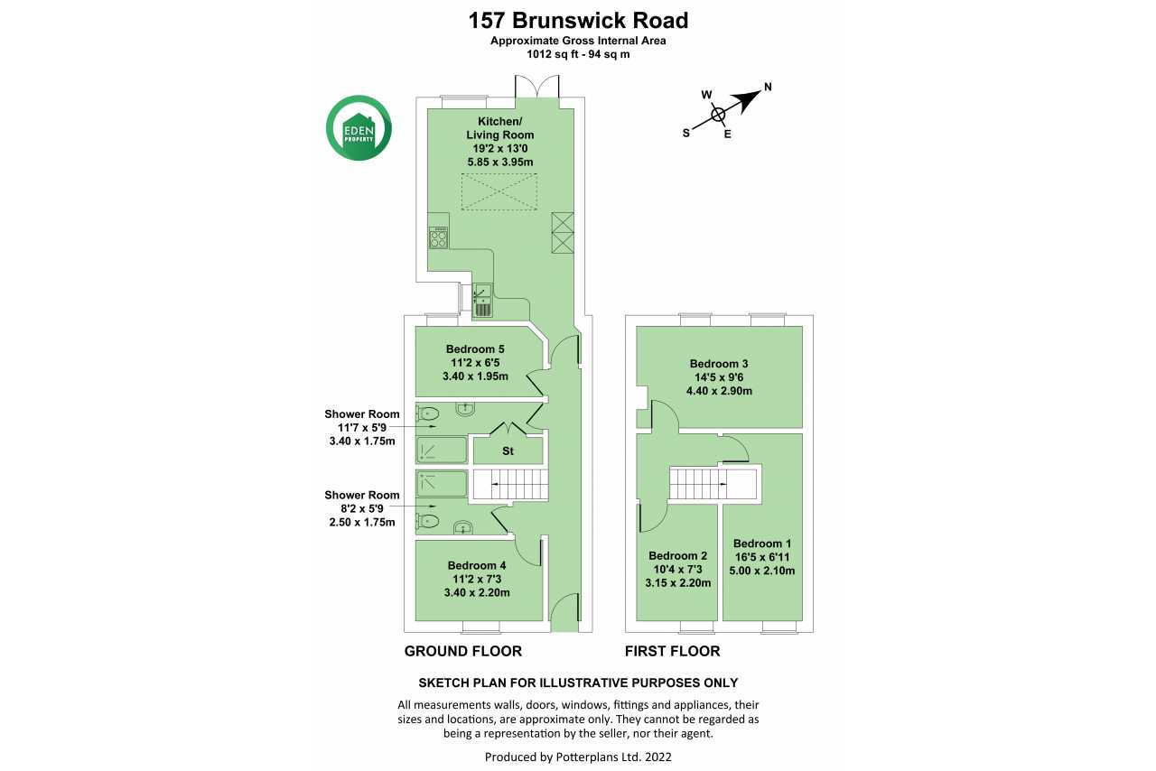 Floor plan for 157 Brunswick Road showing rooms and bedrooms across the ground and first floors.