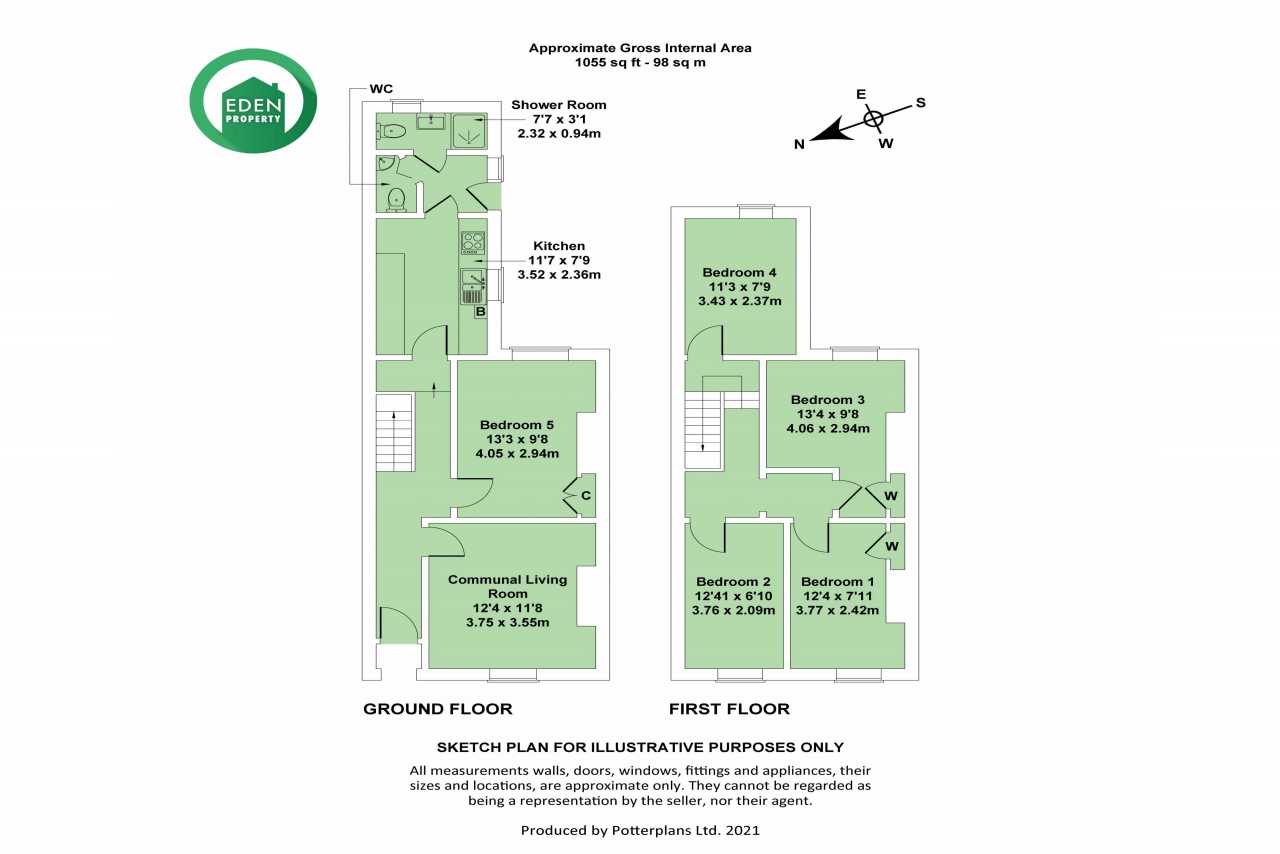 A two-level residential floor plan showing labelled rooms, stairs, doors and approximate dimensions.