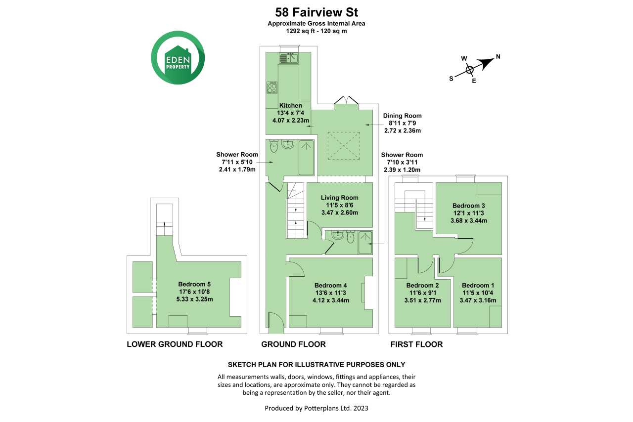 Floor plan showing the lower ground, ground and first floors of a residential property, with labelled rooms and measurements.