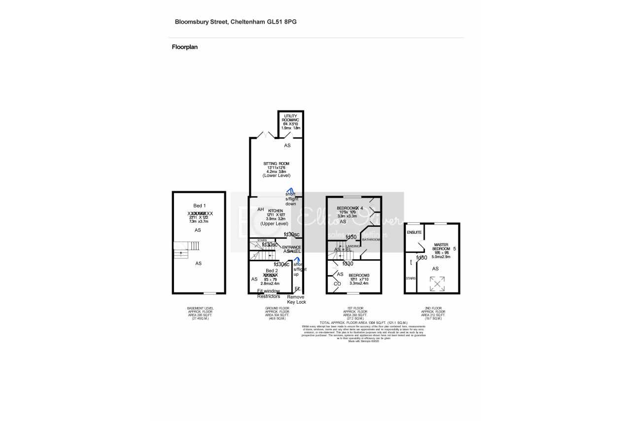 A black-and-white floor plan showing several labelled rooms and measurements.