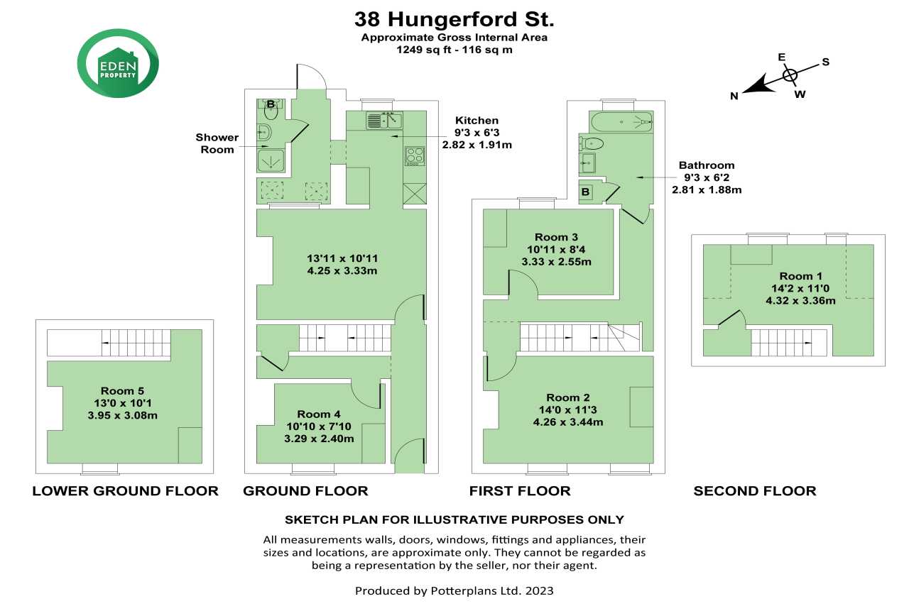 Floor plan showing rooms and layouts across the lower ground, ground, first and second floors.